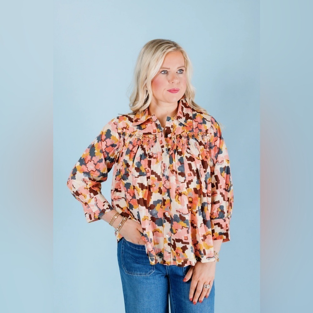 Ivy Jane Size S The Smoked Yoke Shacket in Coral